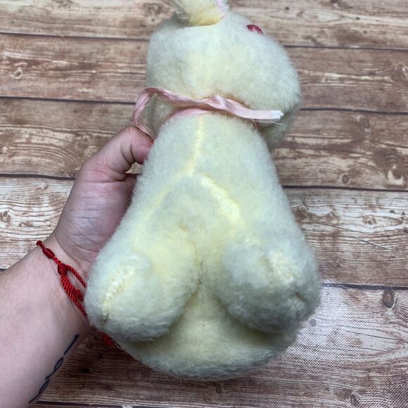 Antique/Vintage Bunny Rabbit Toy Pink Eyes Stuffed Musical Wind Up - Picture 7 of 10